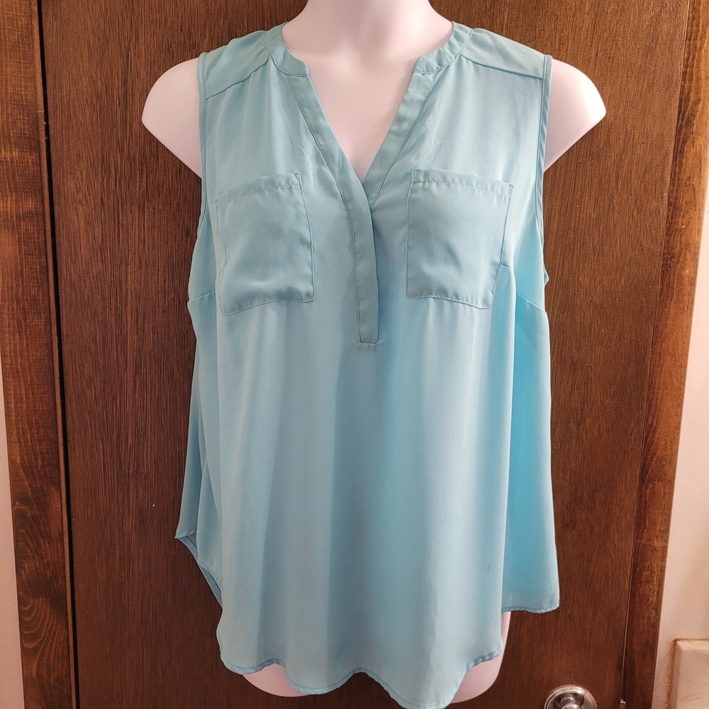 Torrid Harper Blouse Womens 0 L Blue Sleeveless Georgette Pocket Top Minimalist
